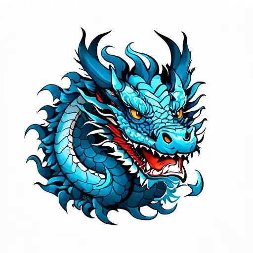 Tattoo On The Thigh In The Form Of A Blue Dragon Without A Black Contour