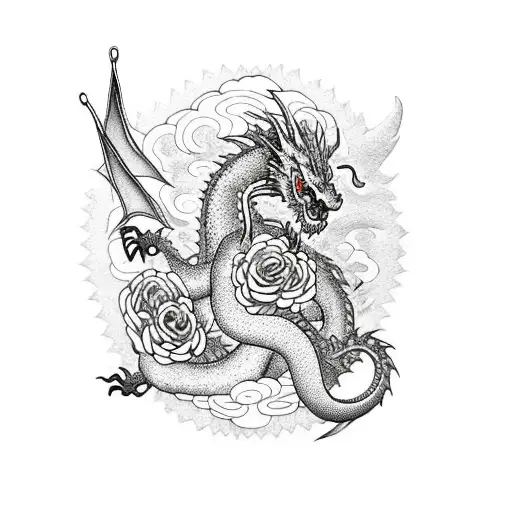 Dragon Whit Roses