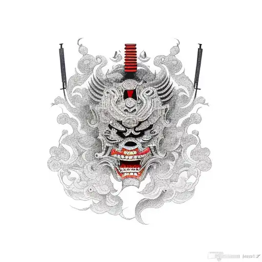 Japanese Mask With Katana