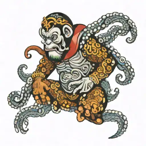 Octopus With A Monkey-human King Sitting