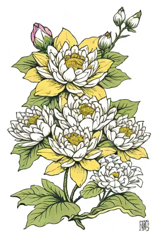 Water Lily And Peonies With The Name Donna