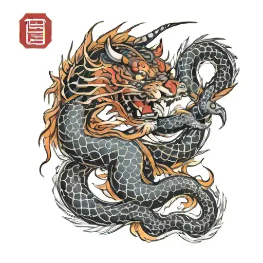 Dragon And Tiger Connected With A Red Line