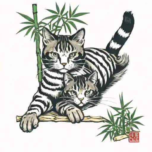 Bamboo Forest With 2 Cats In The Brush