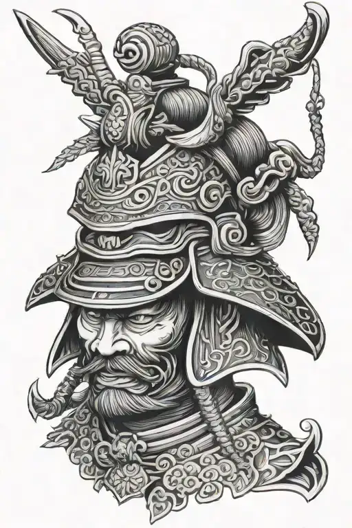 Samurai Head With Helmet