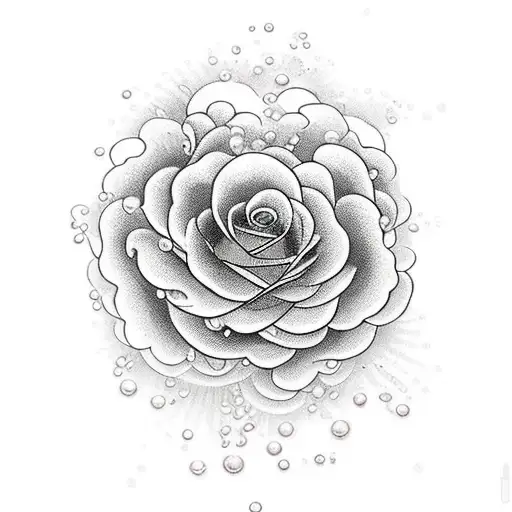 Watery Rose With Petals Making An M Surrounded By Pearls