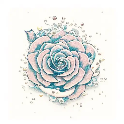 Watery Rose With Petals Making An M Surrounded By Pearls Masculine