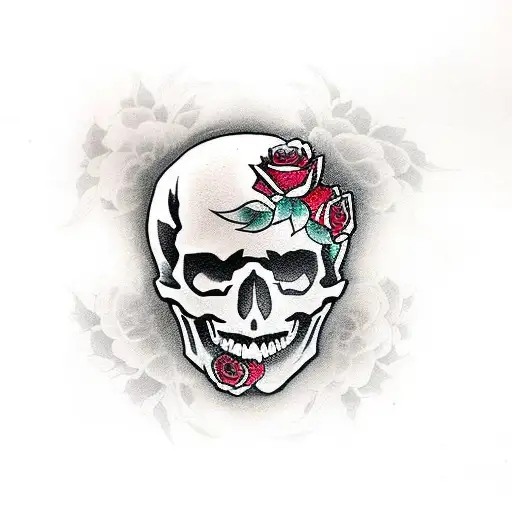 Skull And Roses In A Koi Pond