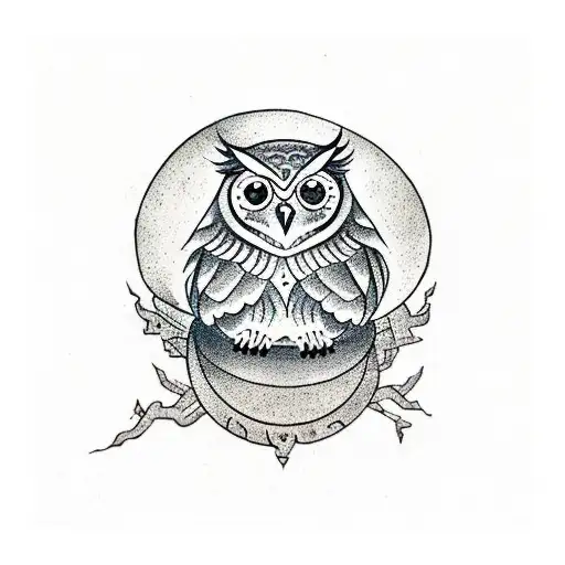Small Wise Owl In Front Of Moon