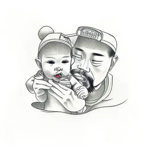 Baby On Father In A Tattoo Studio