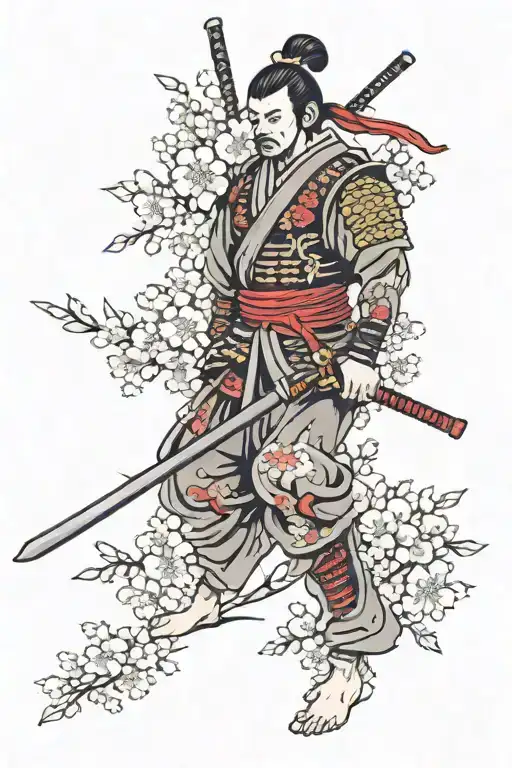 Cherry Blossom With Samurai Warrior