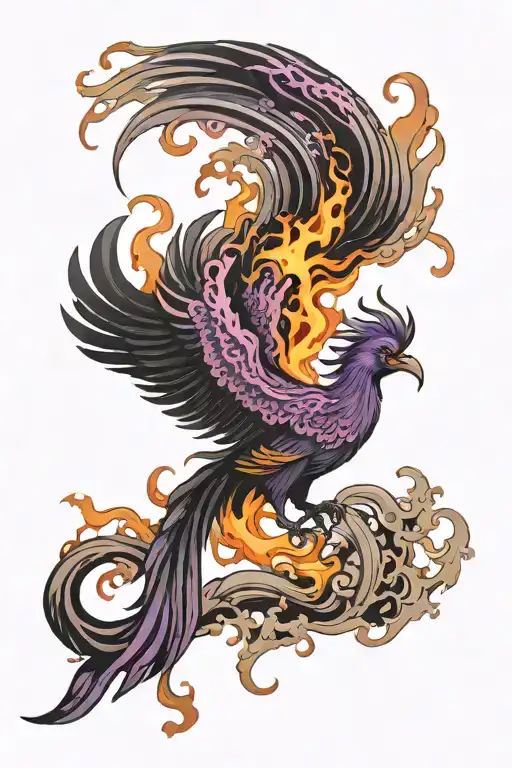 Black Pheonix With Purple Fire Flames