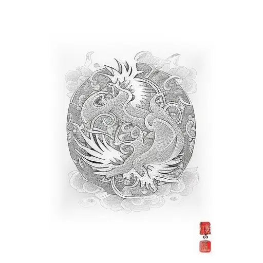 Lotus And Phoenix And Symbol Of Strenght