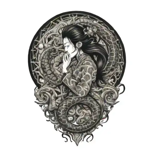 Girl Surrounded By Scorpion Intertwined