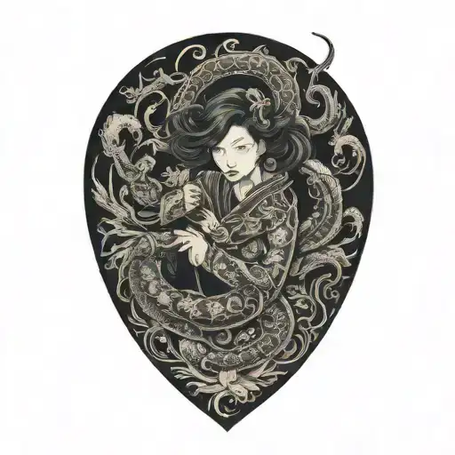 Girl Surrounded By Scorpion Intertwined