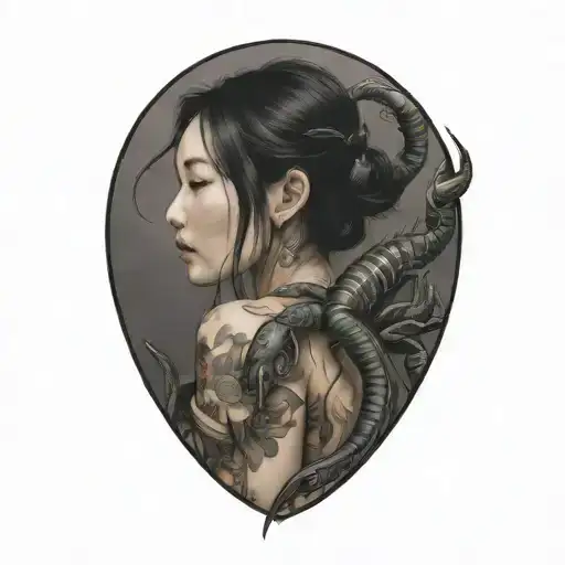 Girl Surrounded By Scorpion Intertwined