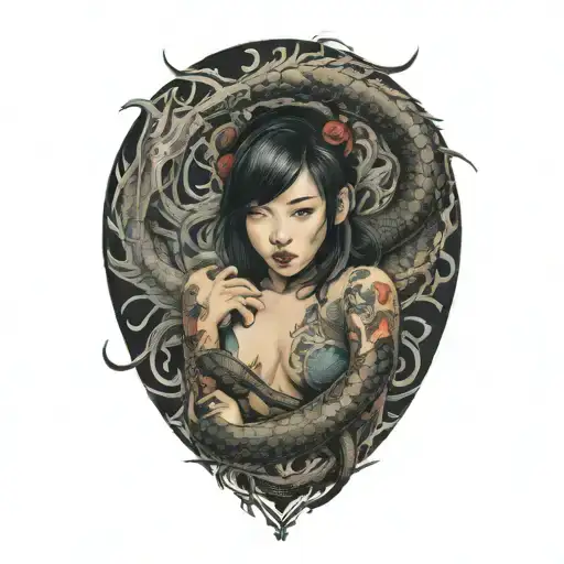 Girl Surrounded By Scorpion Intertwined