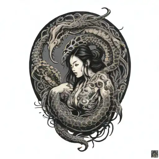 Girl Surrounded By Scorpion Intertwined