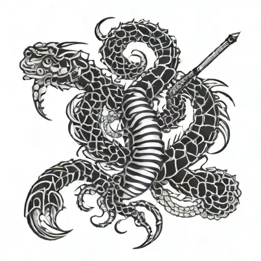 Scorpion With Tail Turning Into A Sword Black And White