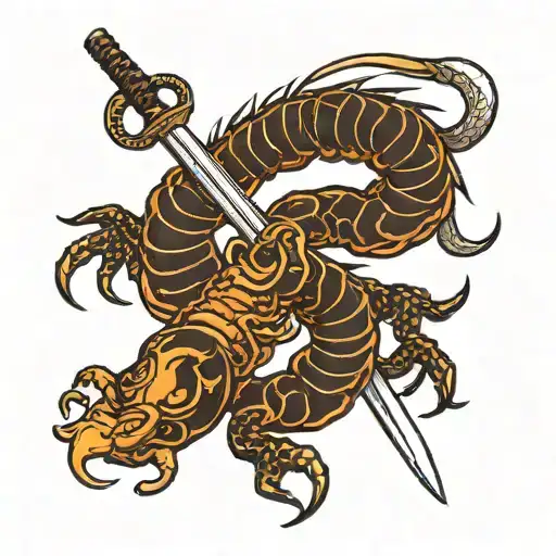 Scorpion With A Sword As A Tail Black And White