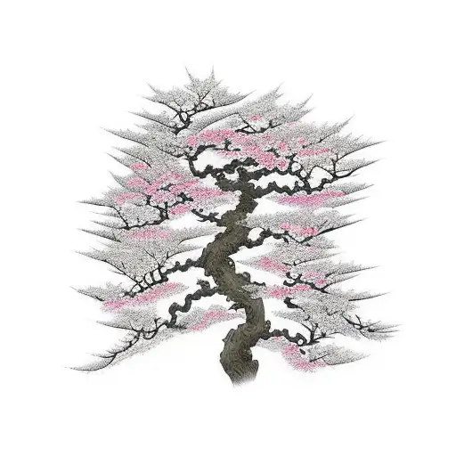 Japanese Cherry Tree With A Samurai Leaning Against It With A Katana Cemetery