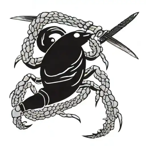 Scorpion Intertwined With Sword Black And White