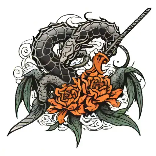 Scorpion Intertwined With Sword Black And White