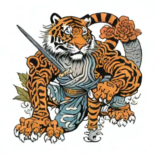 Tiger And Samurai Warrior