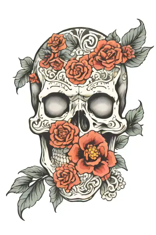 Skull And Flowers Surrounding