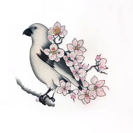 Cherry Blossom And Crow
