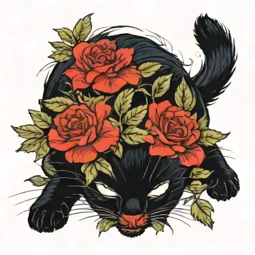 Black Cat Sleeping Under A Dead Rose Bush