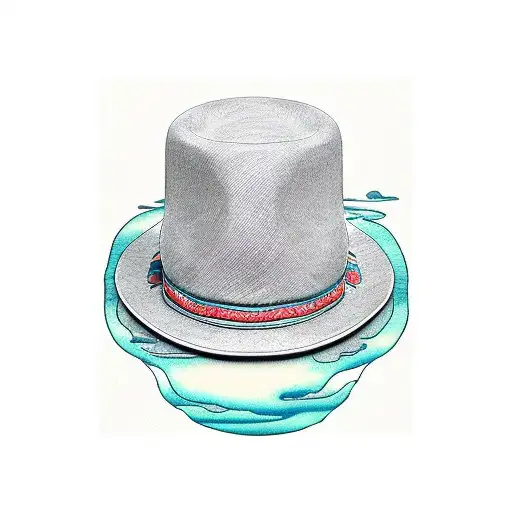 A Sketch-style Illustration Of Tom Petty's Iconic Top Hat Floating On A Tranquil Ocean