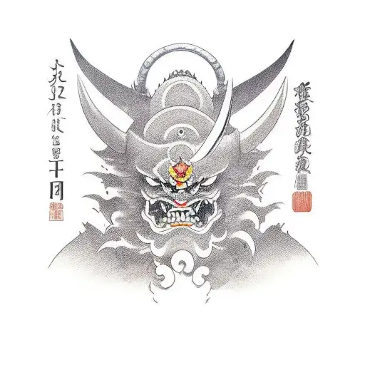 Mascara Oni Partida Por La Mitad Por Una Katana