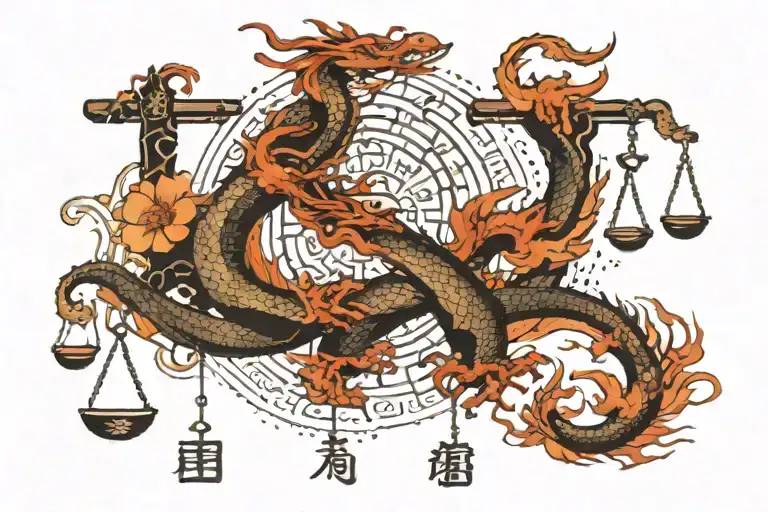 Western Zodiac Libra Scale With Eastern Zodiac Dragon