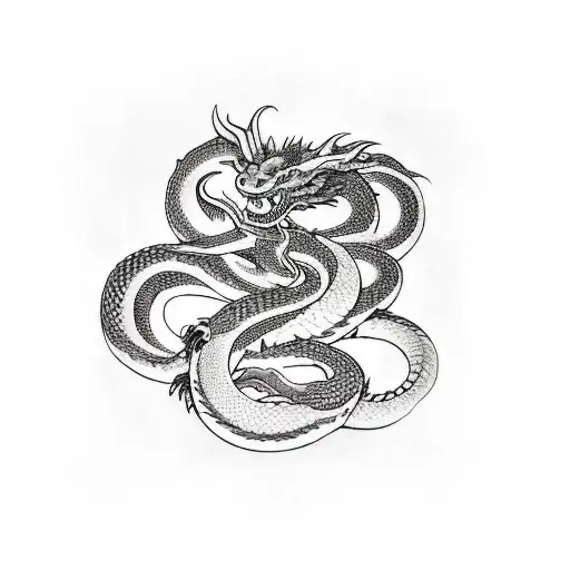 A Beautiful Female Devil With A Snake Around Her Hand And There Is A Dragon Behind Him