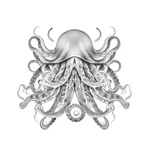 A New-school Colorful Design Of An Octopus With Its Tentacles Forming Intricate Patterns Like Waves
