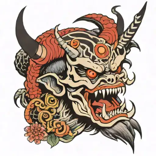 Oni Pierced By A Sword Through The Tongue And Eye