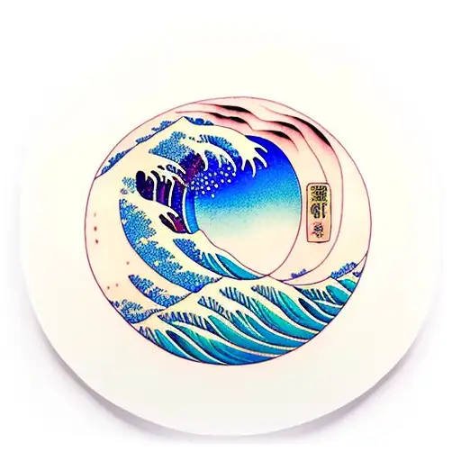 The Big Wave In Anime Style Inside An Enso Zen Japanese Circle