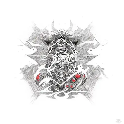 Abstract Design Incorporating Gaming Symbols And Anime Elements