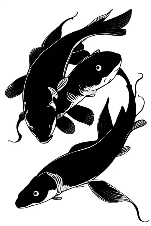 Family Of 3 Koi Fish Swimming Upstream