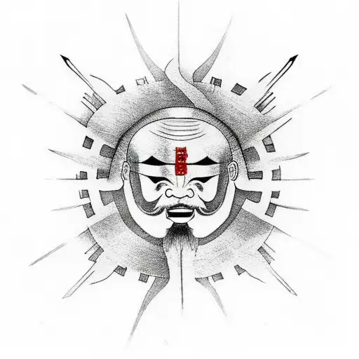 Samurai With A Red Sun Background