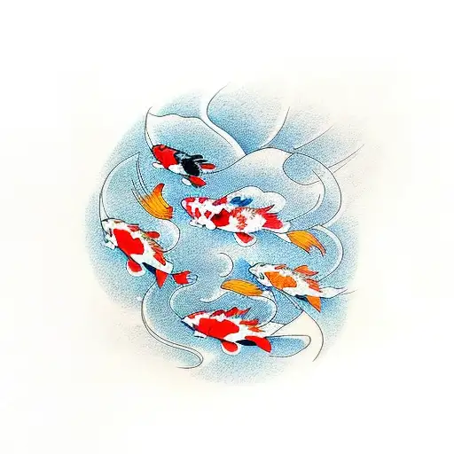 Koi Fish Whit Sakura Flowers Around