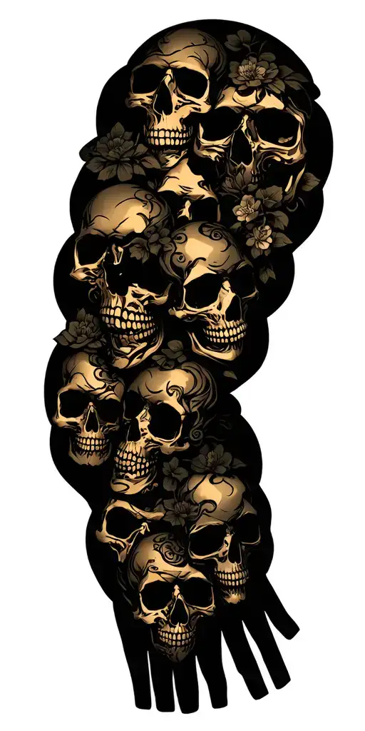 Lots Of Skulls Connected Up Arm Sleeve