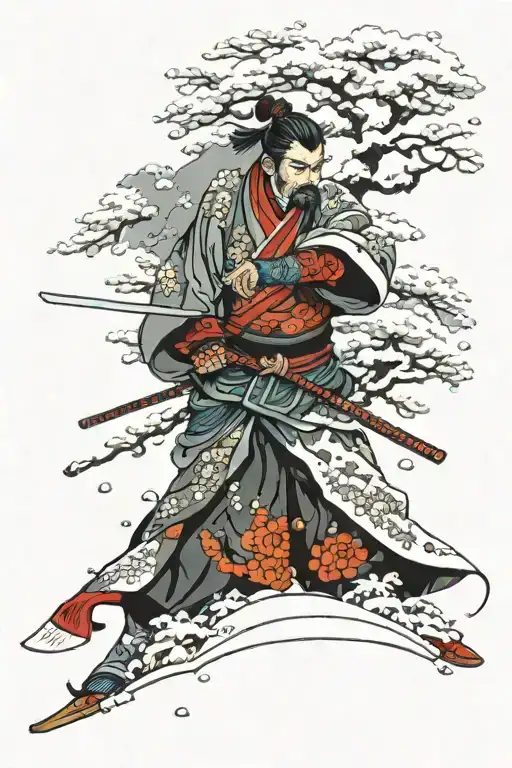 Samurai In The Snow Covered Landscape