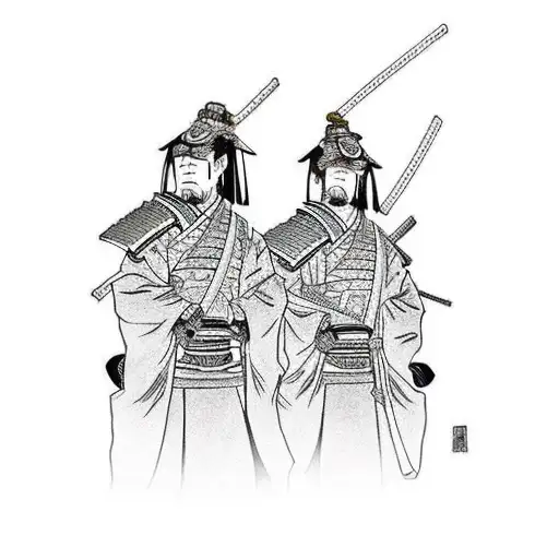 Two Samurai Protecting Their Mother