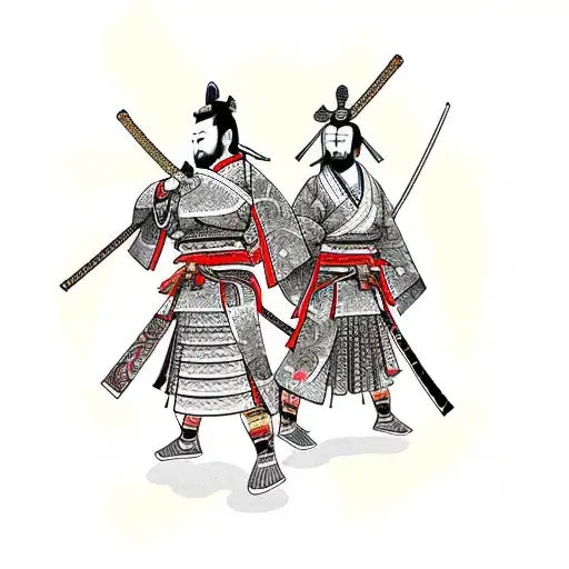 Two Samurai Protecting Their Mother