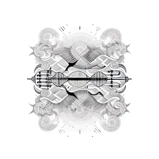 A Bass Guitar Surrounded By A Pattern Of Soundwaves