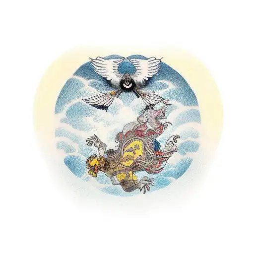 Icarus Falling With A Frase That Says Mememto Mori