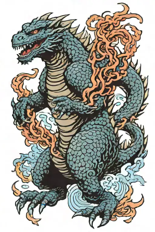 Godzilla Minus One Breathing Blue Fire Ib Frobt Of Red Sun