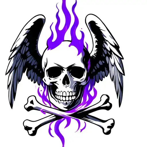 Purple Fire Skull An Bones With An Angel