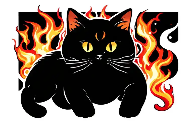Cat Made Of Fire Flames